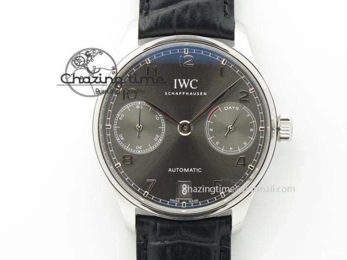 MIROTIME 0513 Portuguese IW544404 SS Gray Dial On Black Leather Strap A Practical 7259